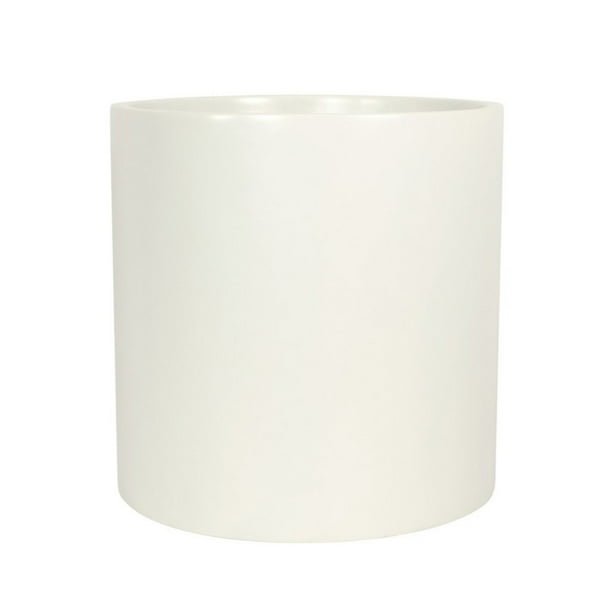 Brea Round Cylinder Fiberglass Planter D:14 x H:14 White Brea Round Cylinder Fiberglass Planter D:14 x H:14 White